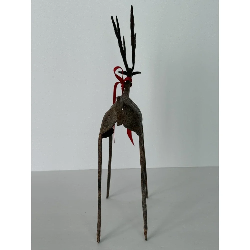Handmade Rustic Iron Christmas Reindeer‎ Set of 3 - Twisted Antlers Patina Decor